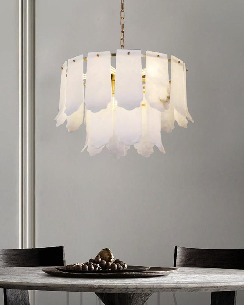 Elegancka lampa wisząca Alabaster Elba w mosiądzu i białym