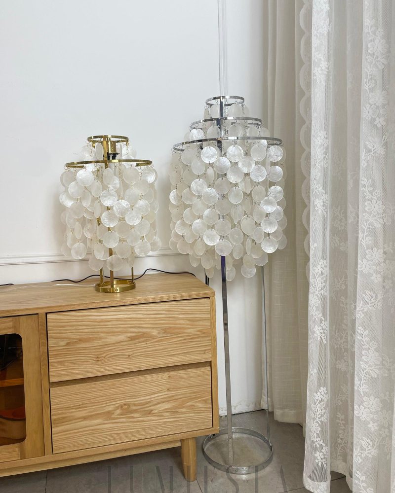 Lampa podłogowa w stylu muszli chrom i złoto 40cm x 120cm