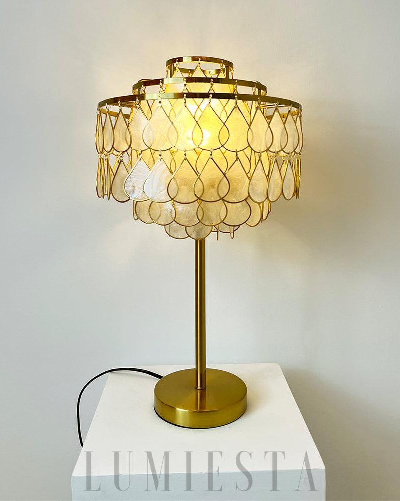 Lampa stołowa Shell Teardrop Złota 30cm Elegancki Design