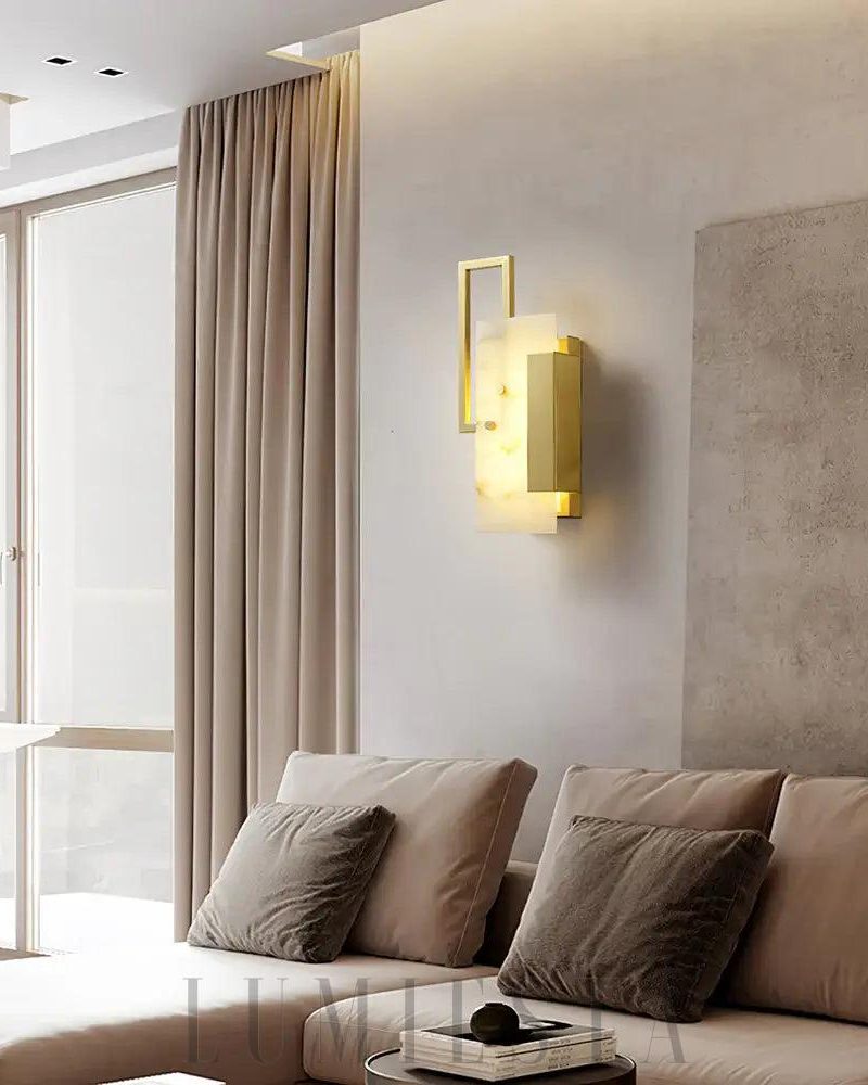 Lampa ścienna Mosiądz z alabastrem styl nowoczesny 30cm