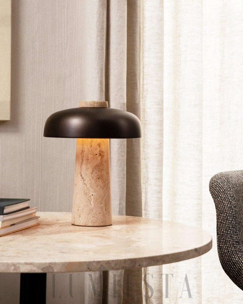 Lampa stołowa z travertynu w nowoczesnym stylu czarnożółtym