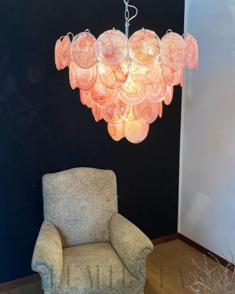 Różowy Lampa Wisząca Dysk Murano 70cm Stylowy Akcent