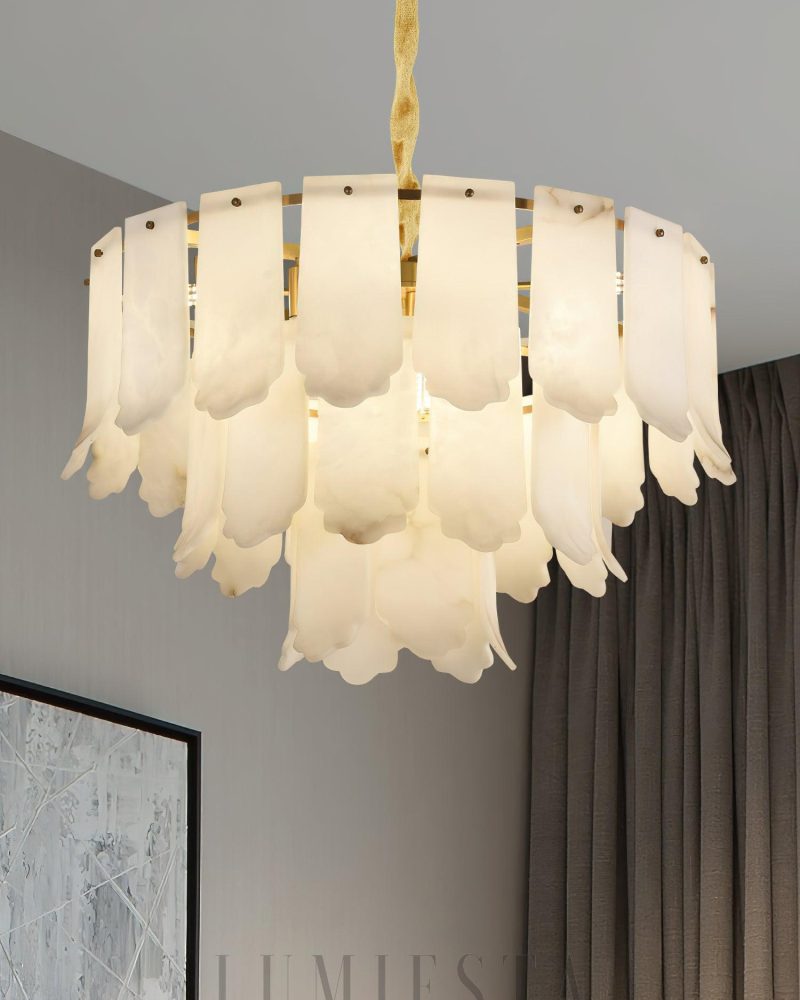 Elegancka lampa wisząca Alabaster Elba w mosiądzu i białym