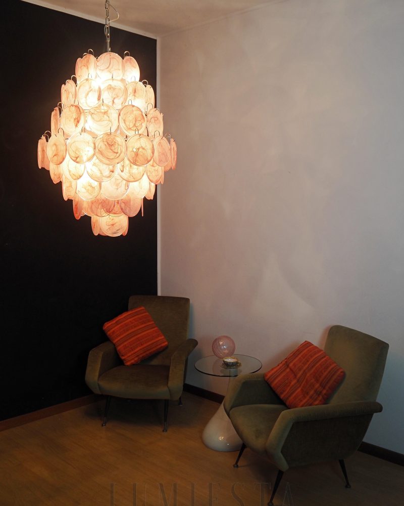 Lampa wisząca Vintage Murano Różowy Dysk 75cm w stylu retro