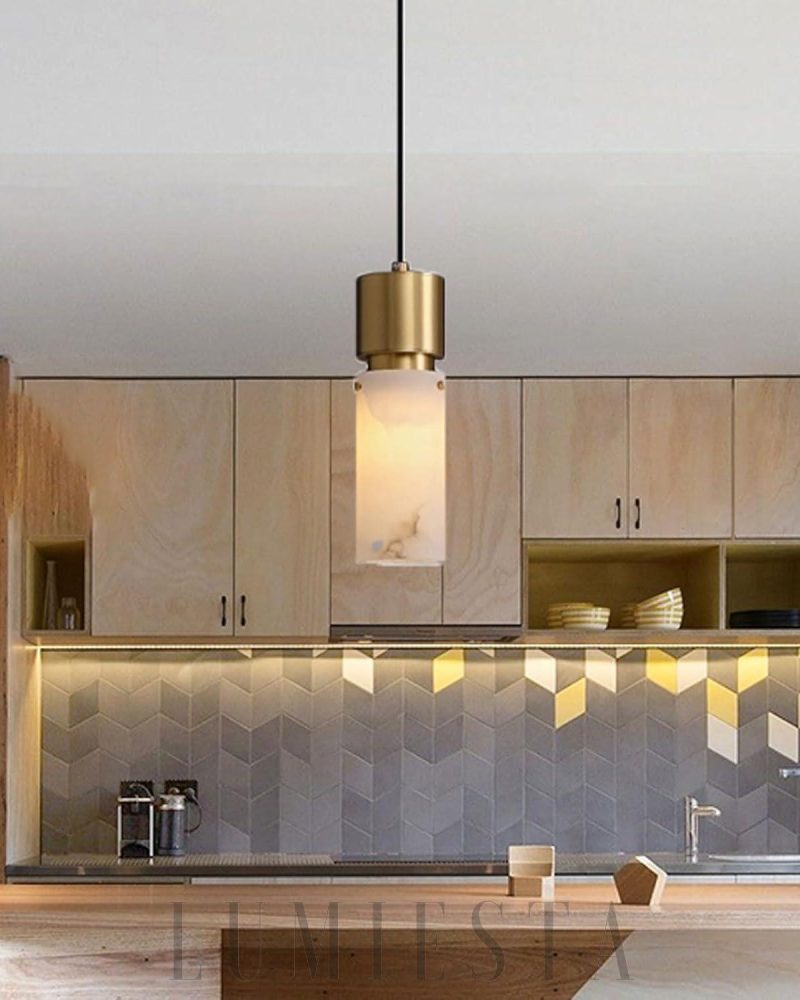 Lampa wisząca cylindryczna z alabastru w kolorze czarnym lub mosiądzu