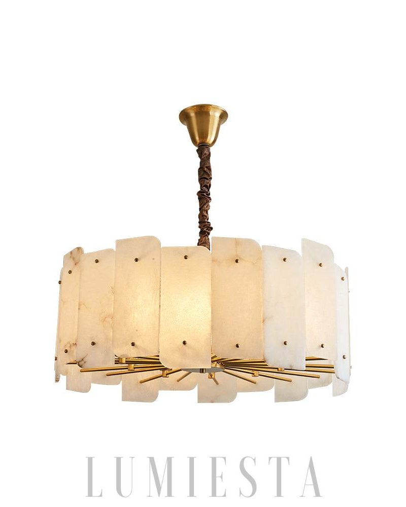 Lampa wisząca Alabaster Okrągła w złotym i białym kolorze