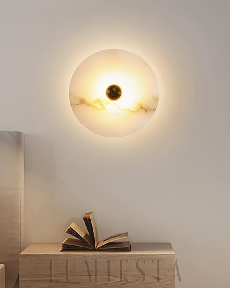 Lampa Ścienna Okrounda Alabastrowa Złoto Biała Ciepła Zimna