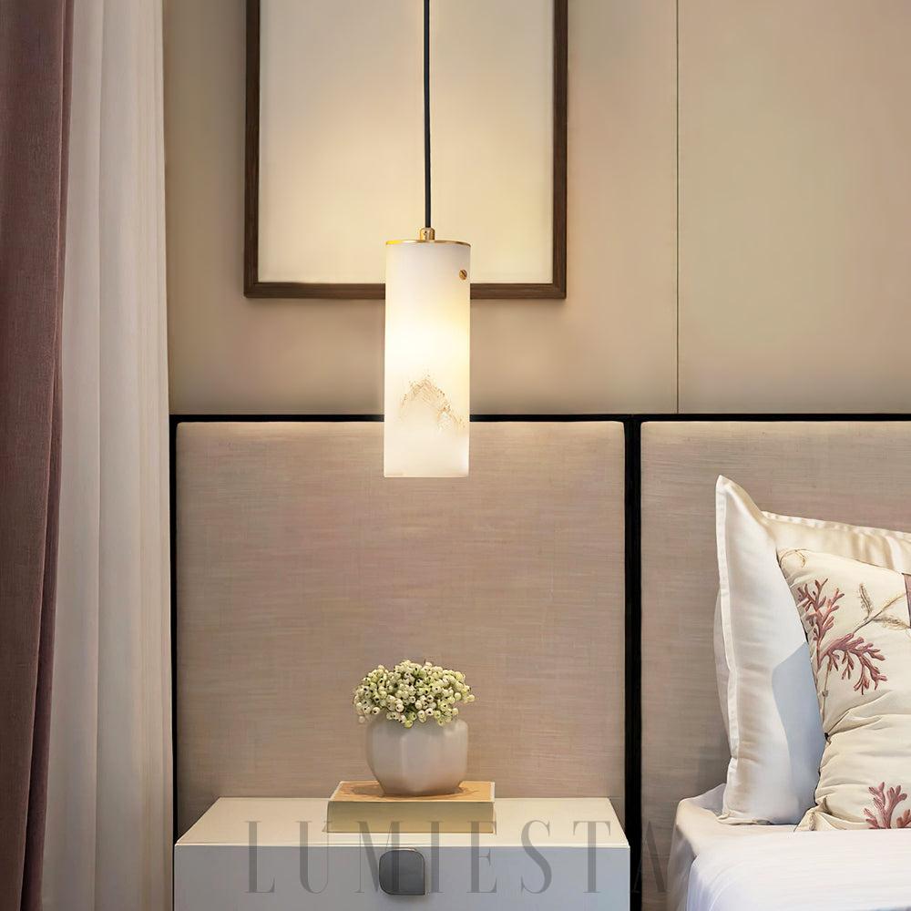 Lampa wisząca Alabaster Nula w kształcie cylindrycznym Biała