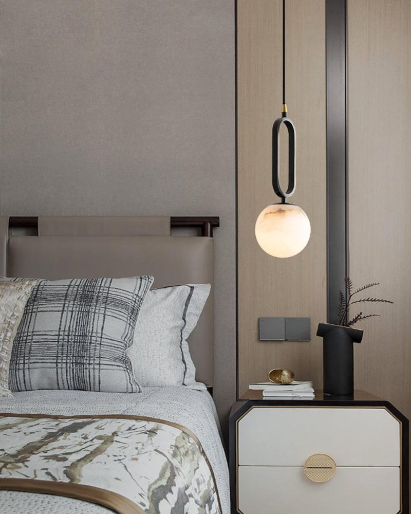 Lampa wisząca Alabaster w kształcie owalu czarna biała 15cm