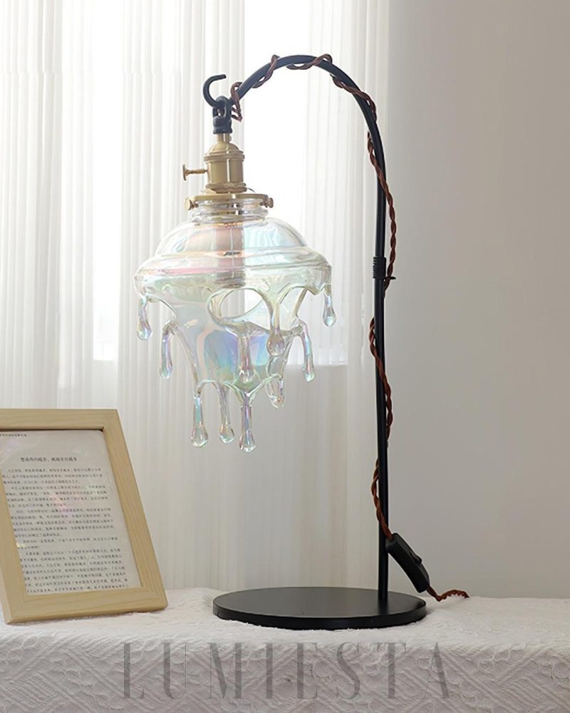 Lampa stołowa w kształcie kropli wody czarna i stained glass