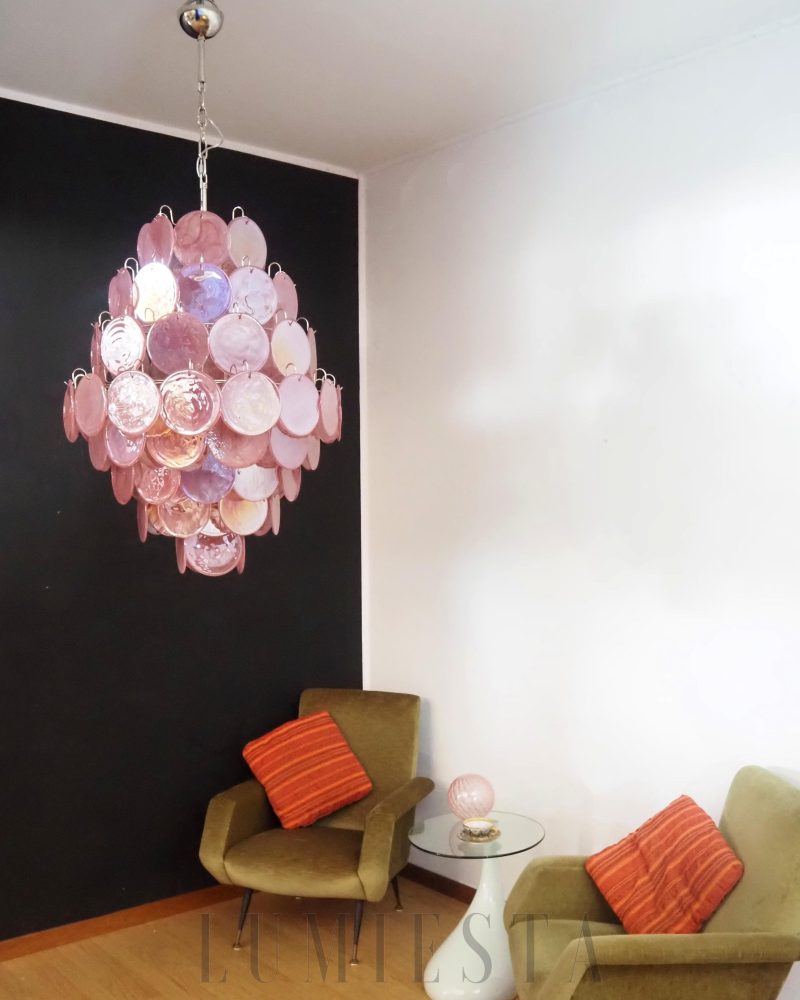 Lampa wisząca Vintage Murano Różowy Dysk 75cm w stylu retro