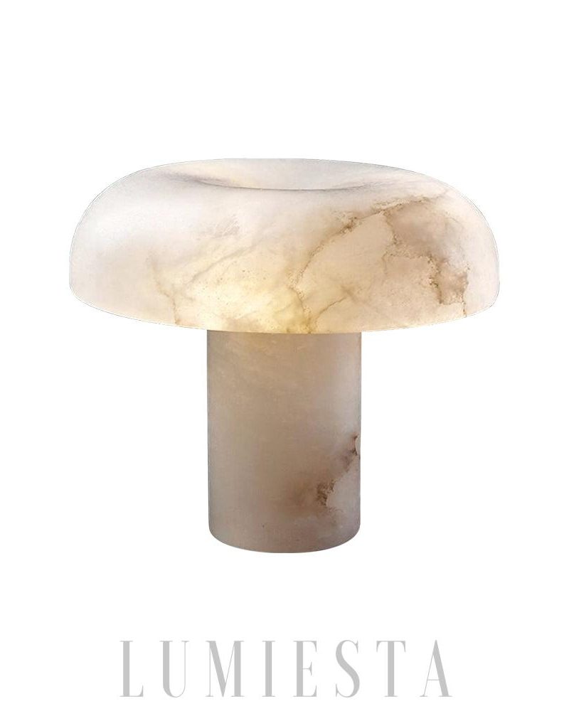 Lampa stołowa w kształcie grzyba z alabastru i mosiądzu