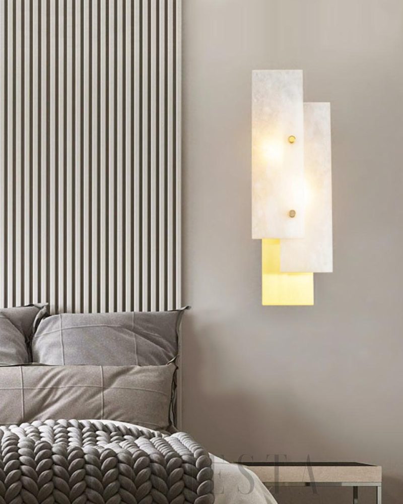 Lampa ścienna prostokątna alabastrowa nowoczesna złota 55cm