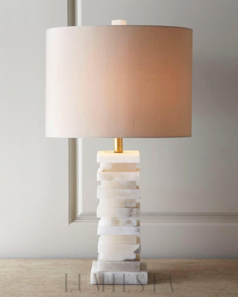 Lampa stołowa z alabastru w nowoczesnym stylu 65 cm biała