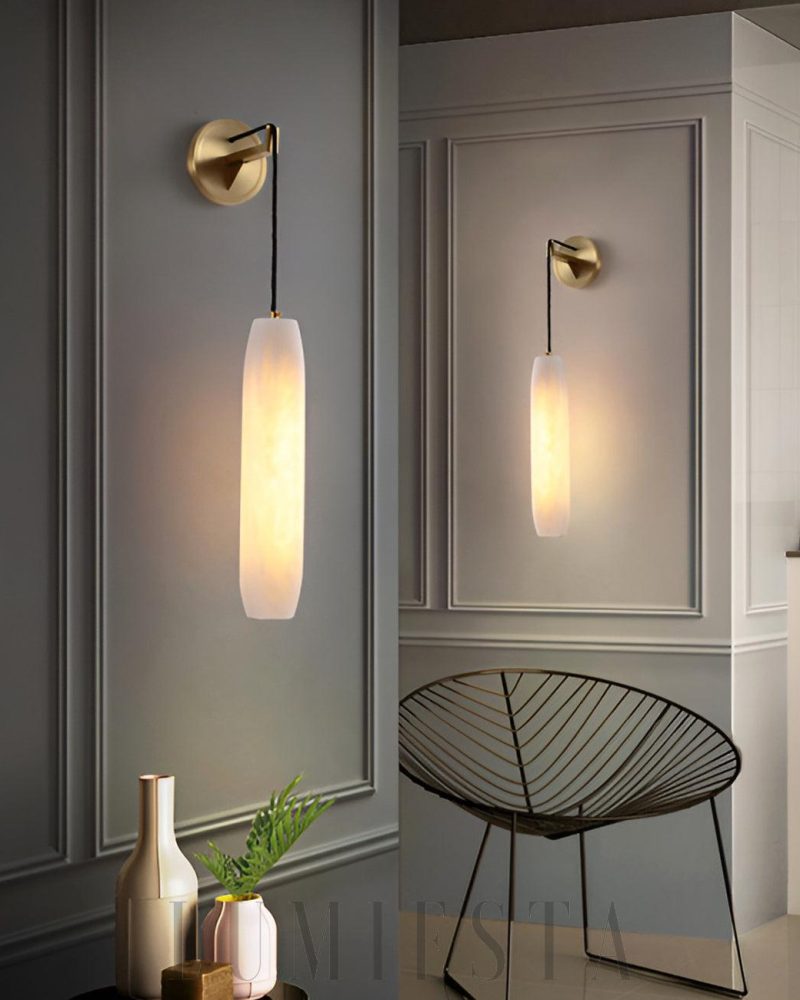 Lampa ścienna Alabaster Flute złota z alabastru 38 cm