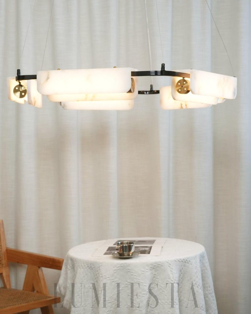 Lampa wisząca Delia prostokątna alabastrowa czarna biała 60cm 80cm
