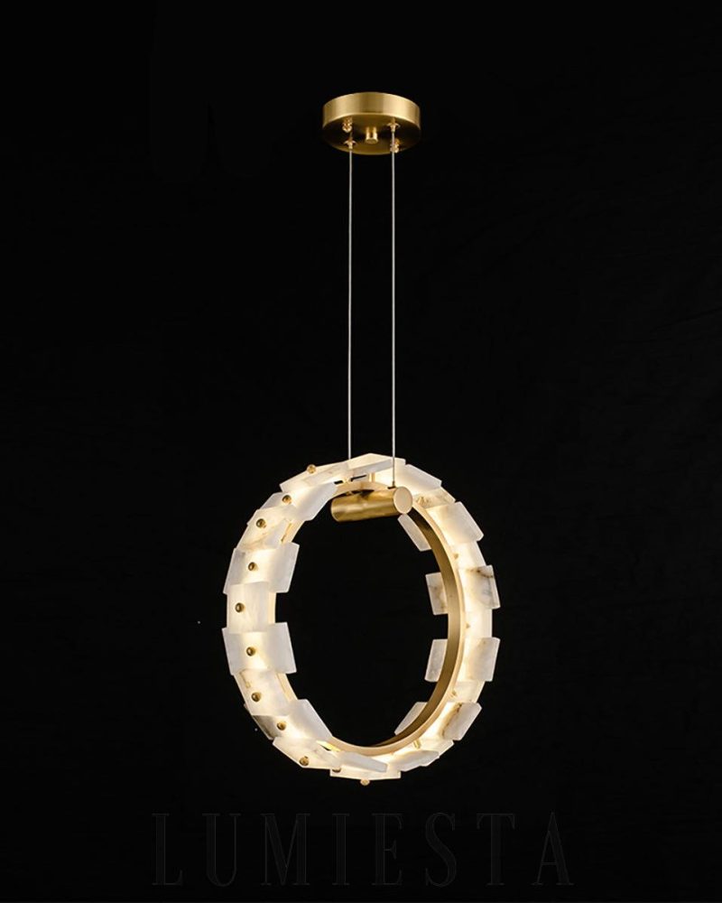 Lampa wisząca alabastrowa w kształcie pionowego pierścienia 36cm