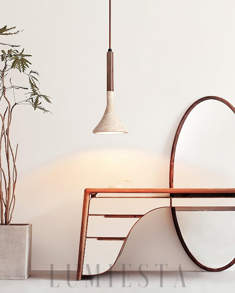Lampa wisząca Aplomb z trawertynu minimalistyczna beżowa 13cm