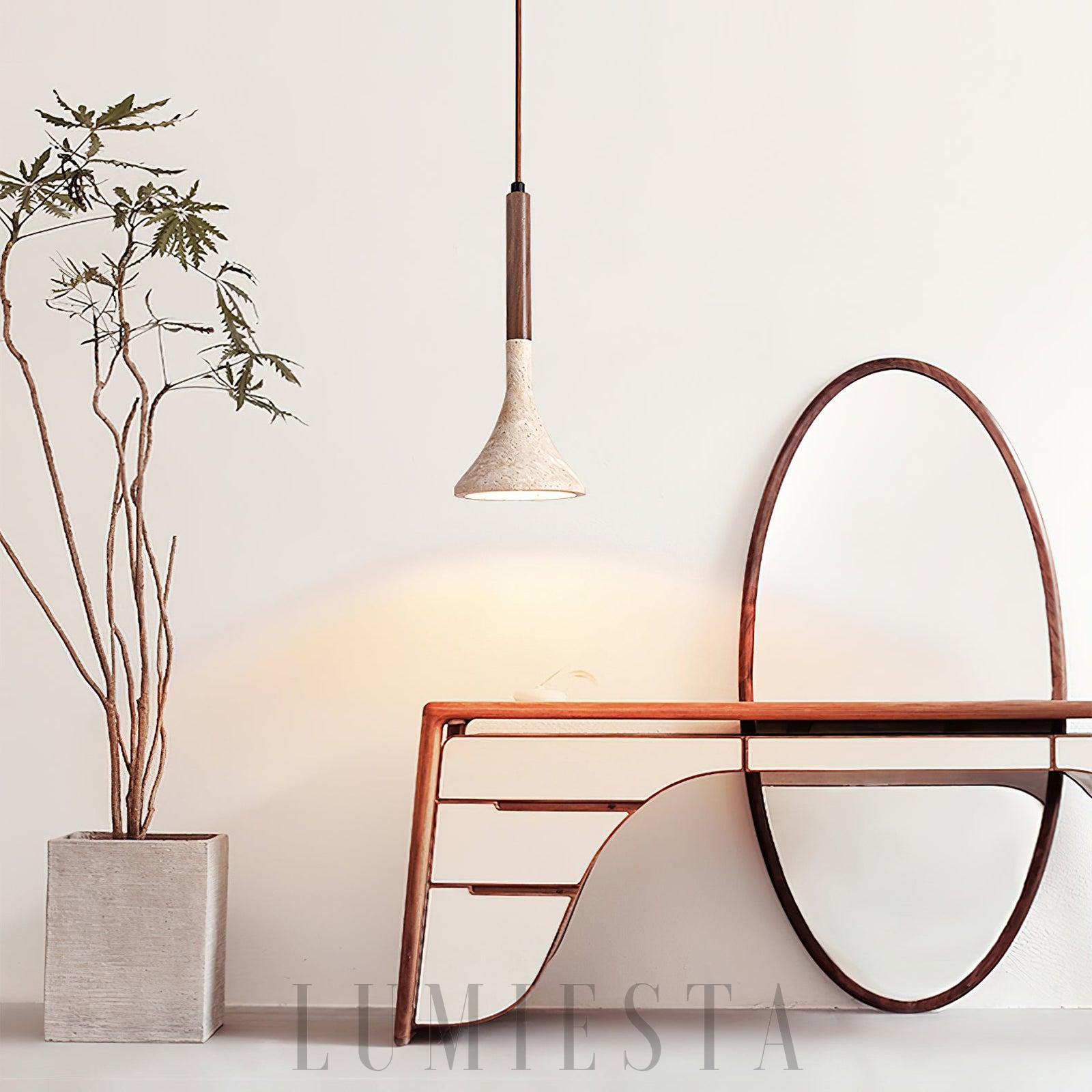 Lampa wisząca Aplomb z trawertynu minimalistyczna beżowa 13cm
