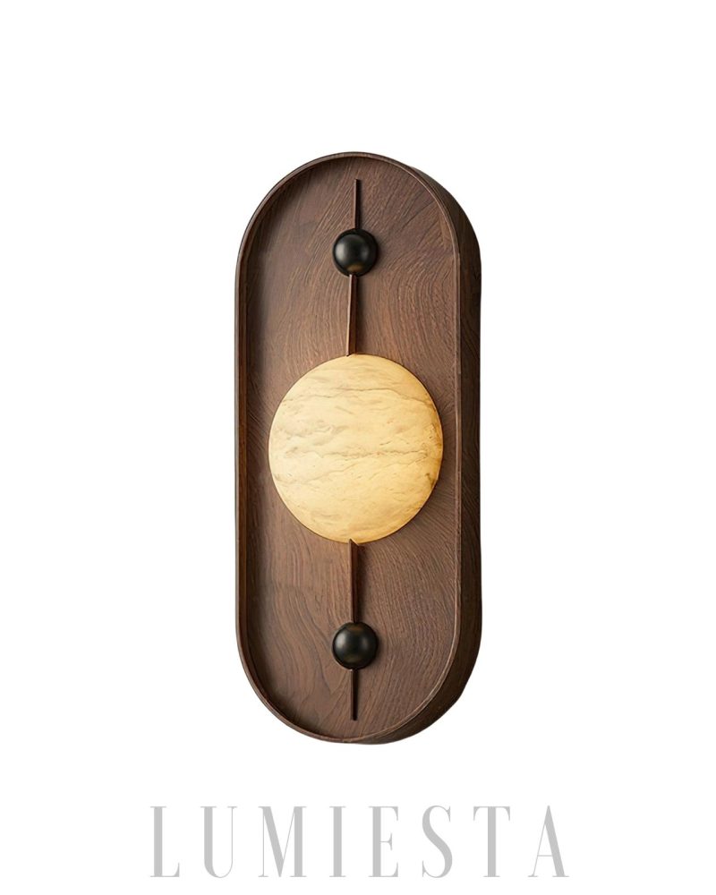 Lampa Ścienna Alabastrowa Bezel Orzechowa z Ciepłym Światłem