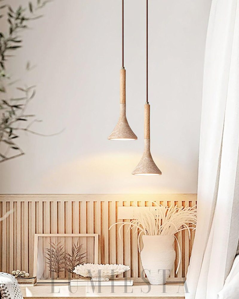 Lampa wisząca Aplomb z trawertynu minimalistyczna beżowa 13cm