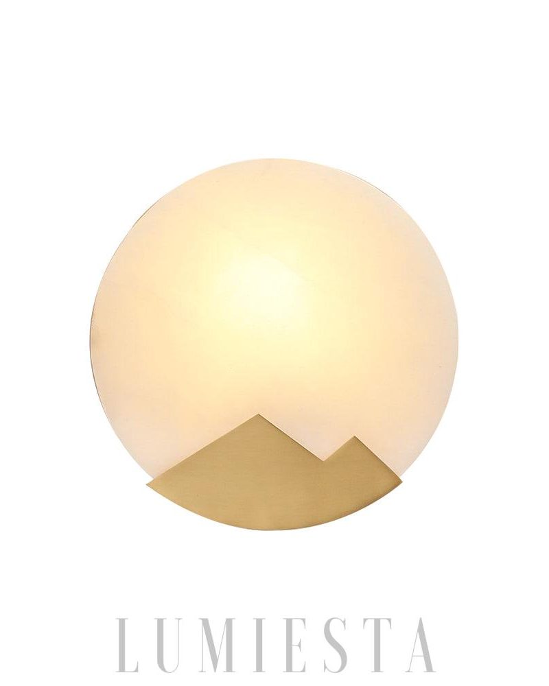 Lampa ścienna mosiężna z alabastrowym kloszem 20cm 26cm