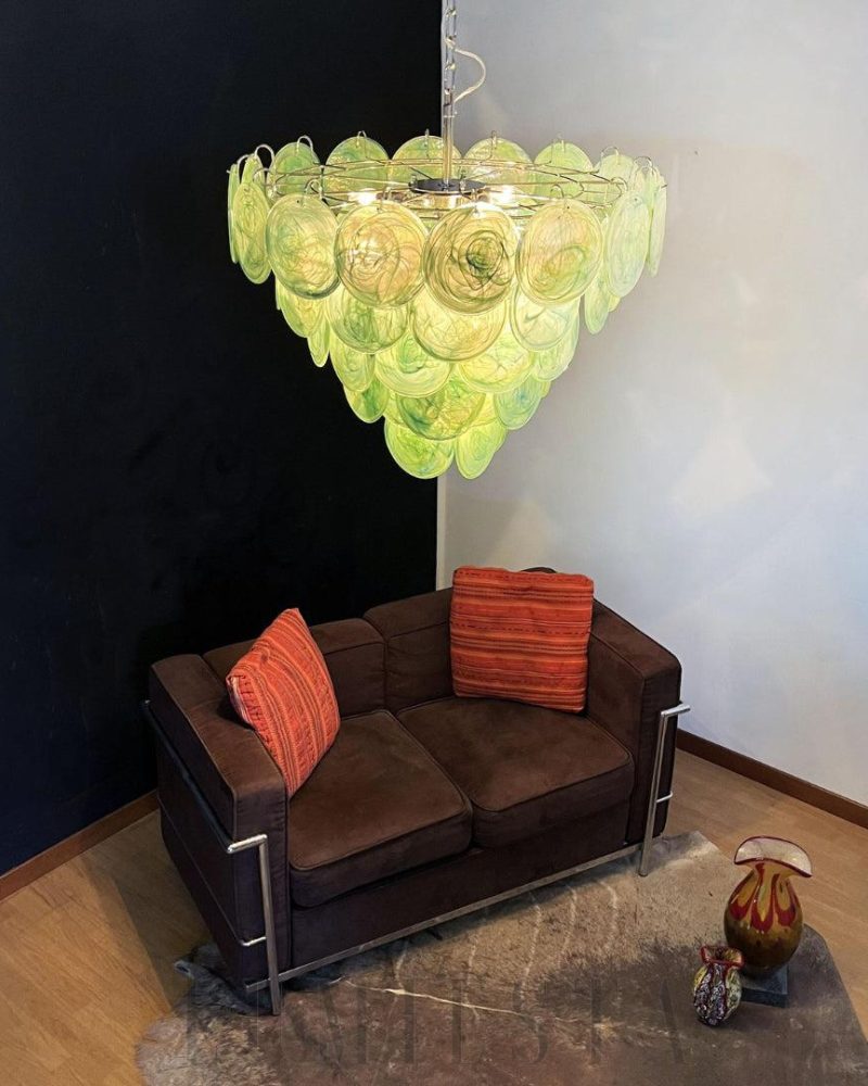Zielony Iridescent Murano Żyrandol 70cm z unikalnym stylem