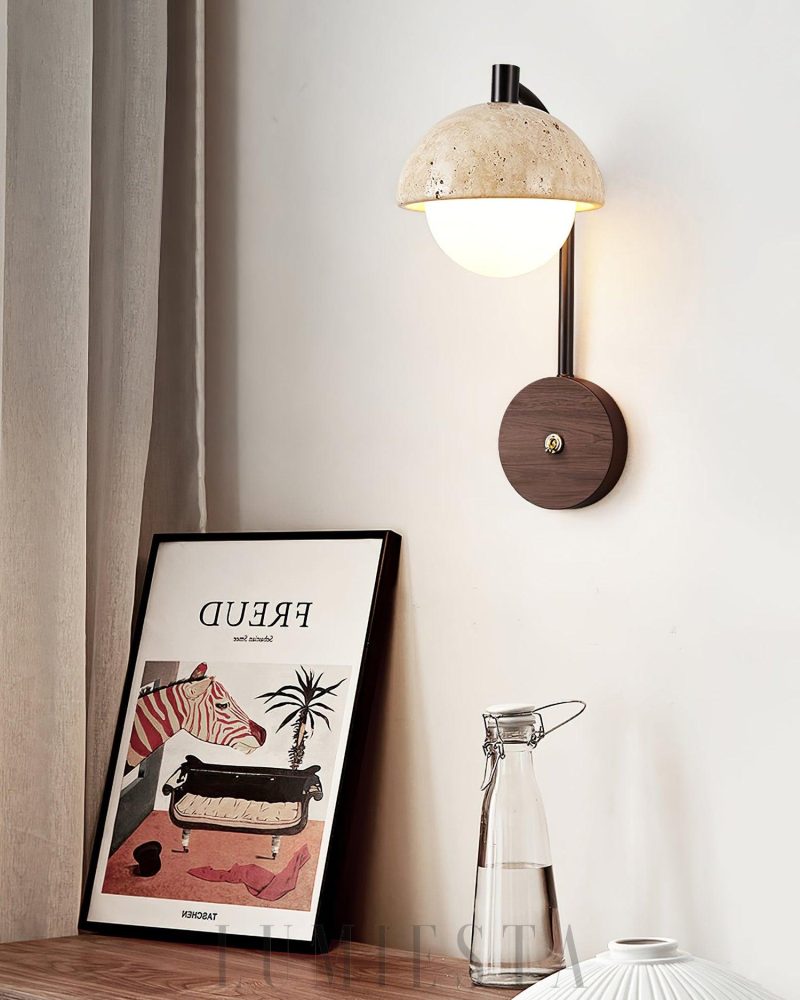 Lampa ścienna Travertine Wella w stylu nowoczesnym z drewna orzechowego