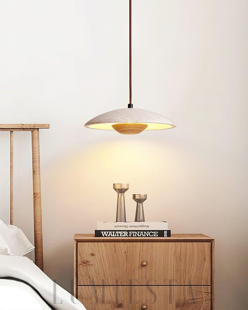Lampa wisząca Solara z drewna i trawertynu 25cm ciepłe światło