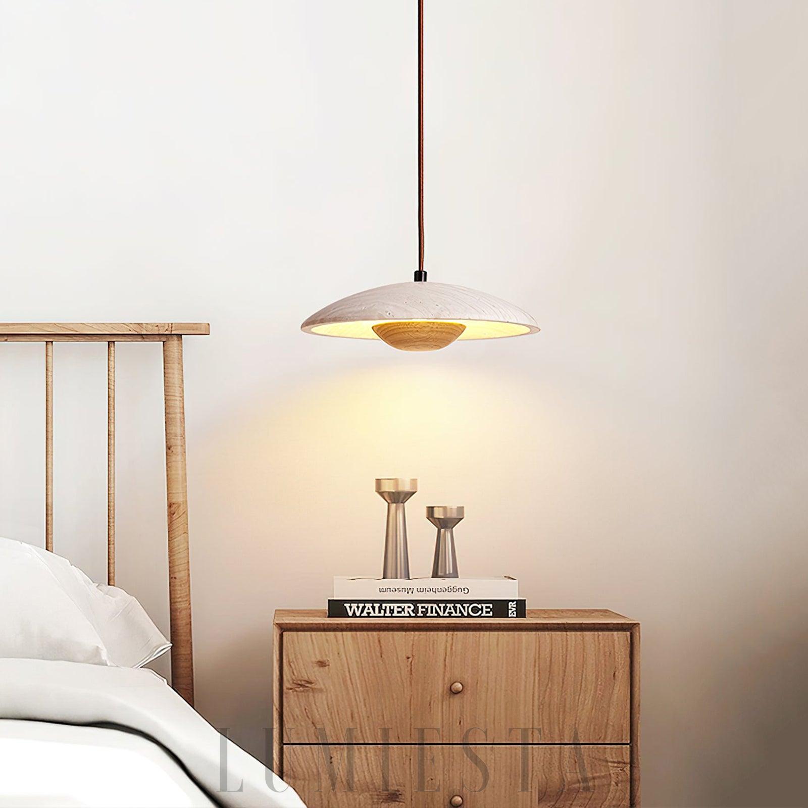 Lampa wisząca Solara z drewna i trawertynu 25cm ciepłe światło