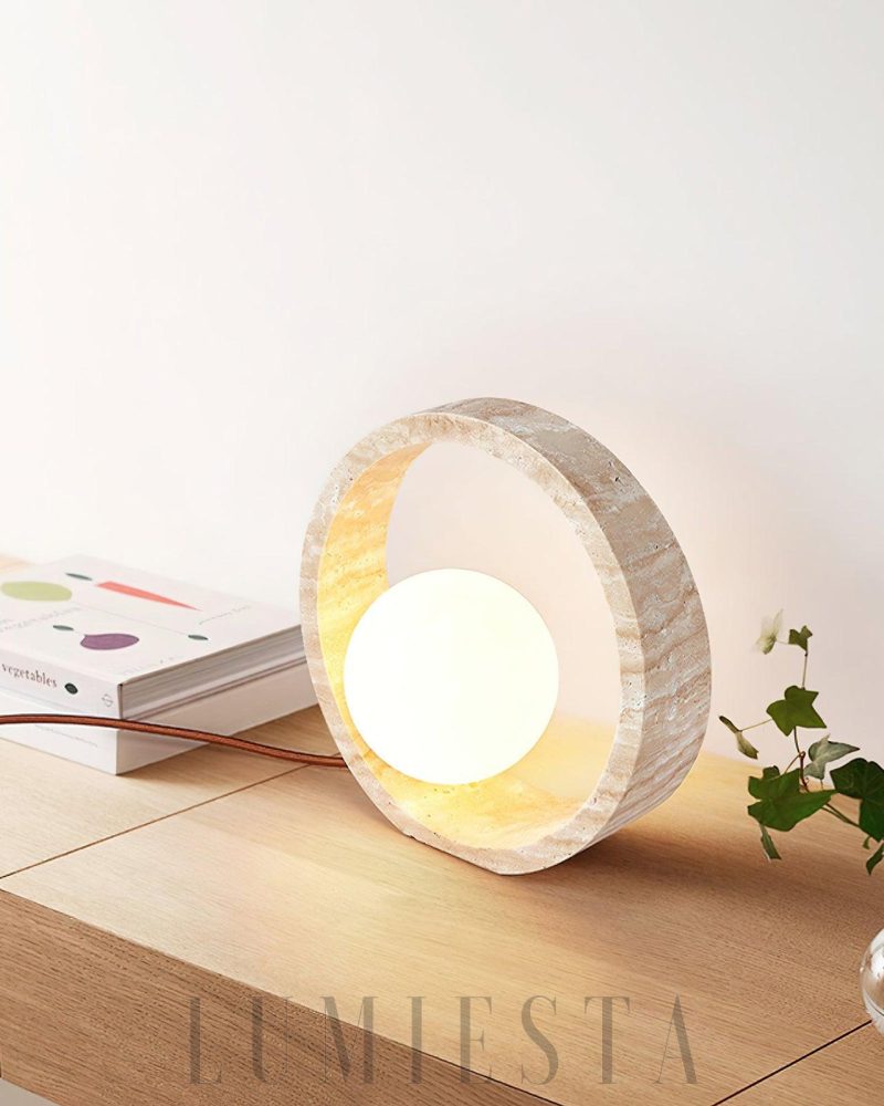 Lampa Stołowa Ring Travertine Q Okrągła Beżowa 25cm