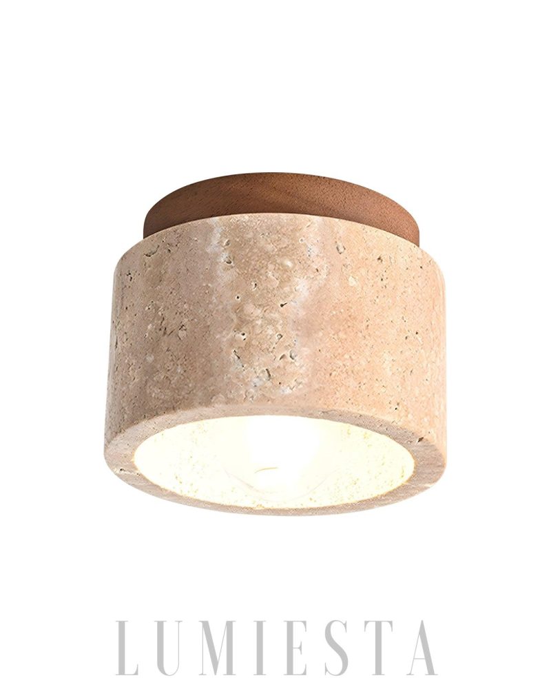 Beżowa Cylindryczna Lampa Sufitowa z Trawertynu 12cm