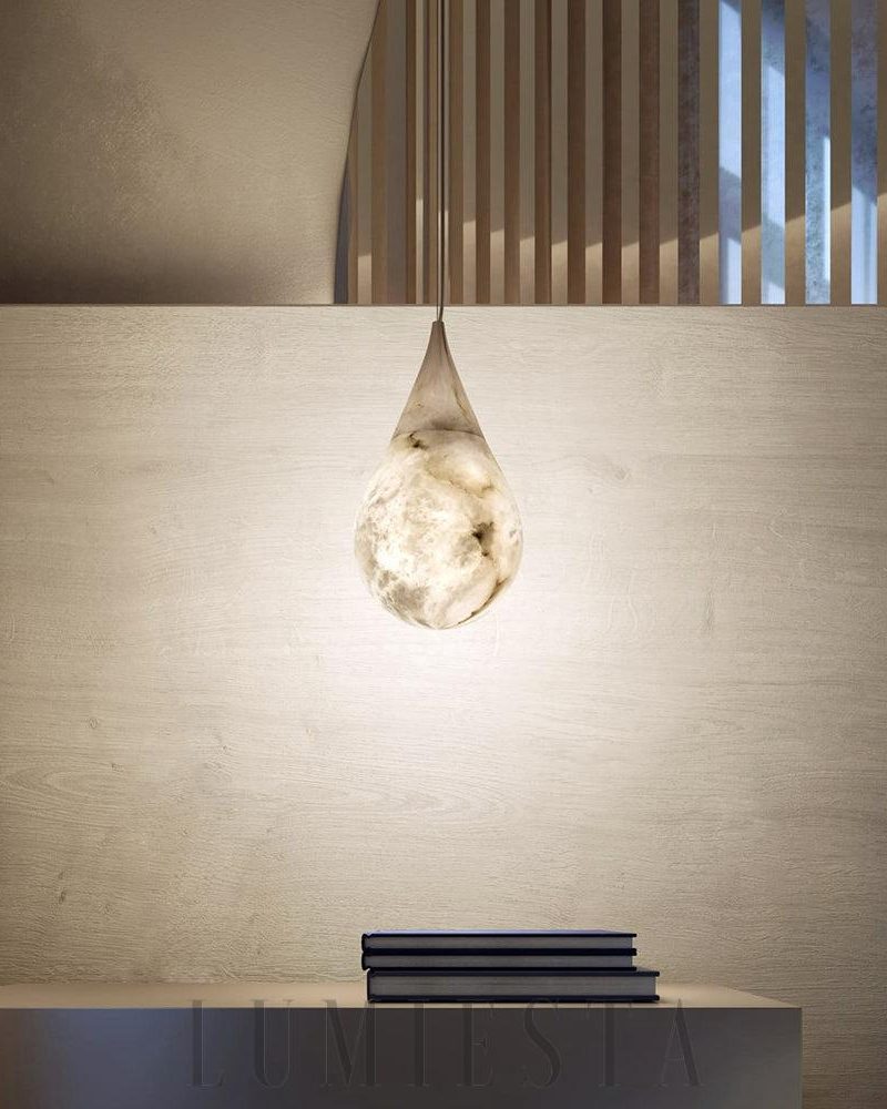 Lampa wisząca Alabaster kropla elegancka biała 18cm 34cm