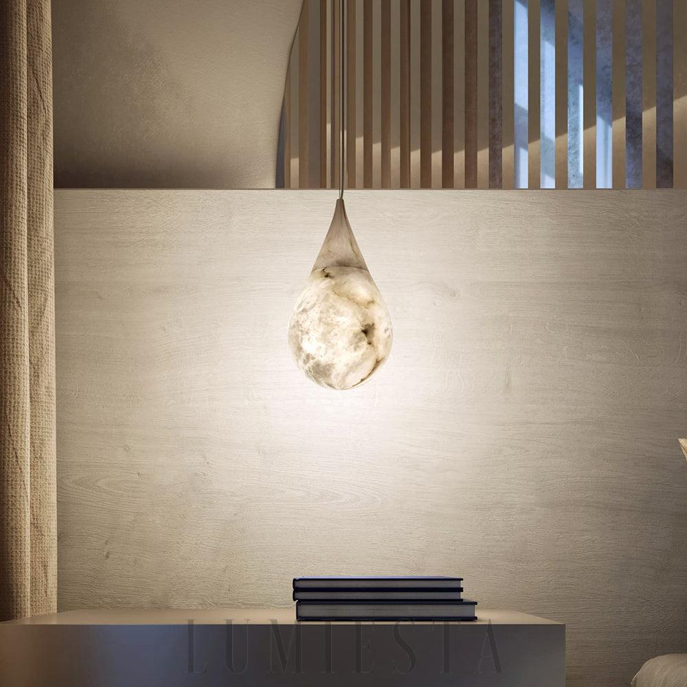 Lampa wisząca Alabaster kropla elegancka biała 18cm 34cm