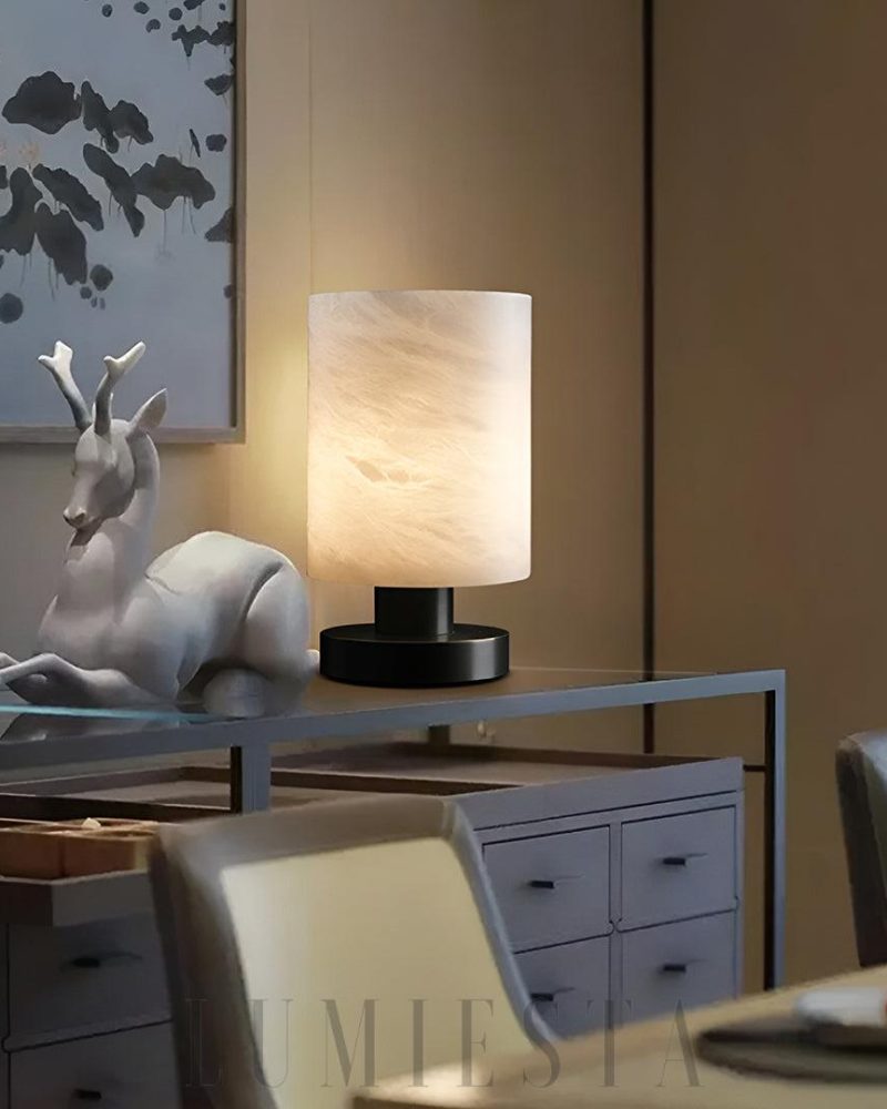 Lampka stołowa LED z marmurowym kloszem czarna biała 14cm