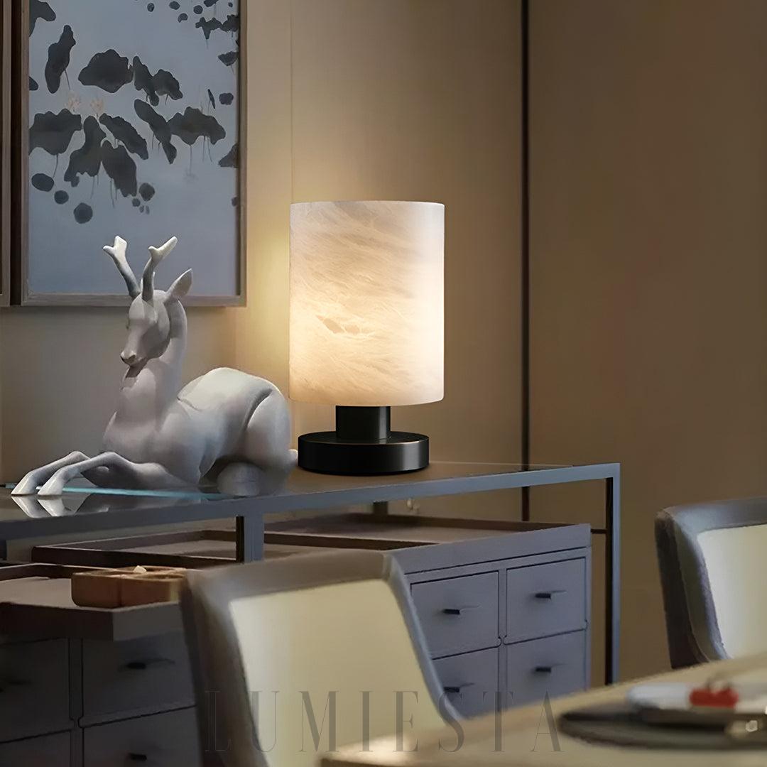 Lampka stołowa LED z marmurowym kloszem czarna biała 14cm