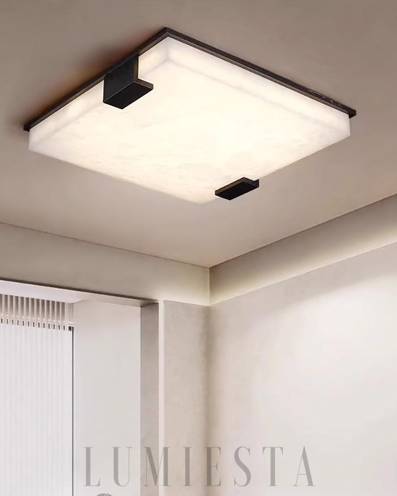 Stylowa Czarna Kwadratowa Lampa Sufitowa z Alabastru