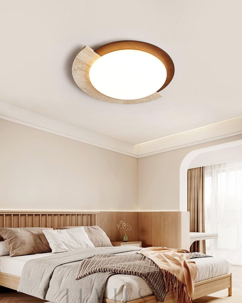 Lampa sufitowa Halo w kształcie okręgu z travertynu 58cm