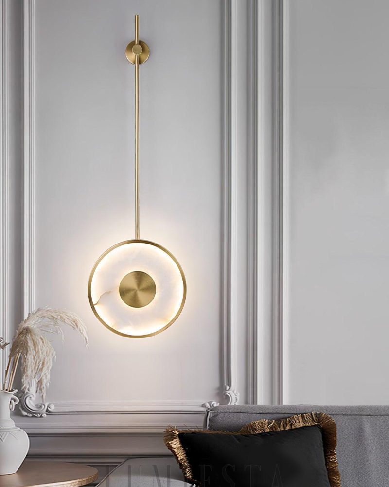 Lampa Ścienna Alabaster Okrągła z Ciepłym i Zimnym Światłem