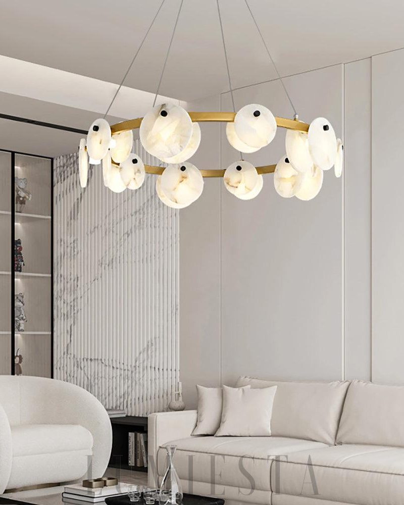 Lampa wisząca Trinidad z alabastru w okrągłym kształcie 60cm 80cm