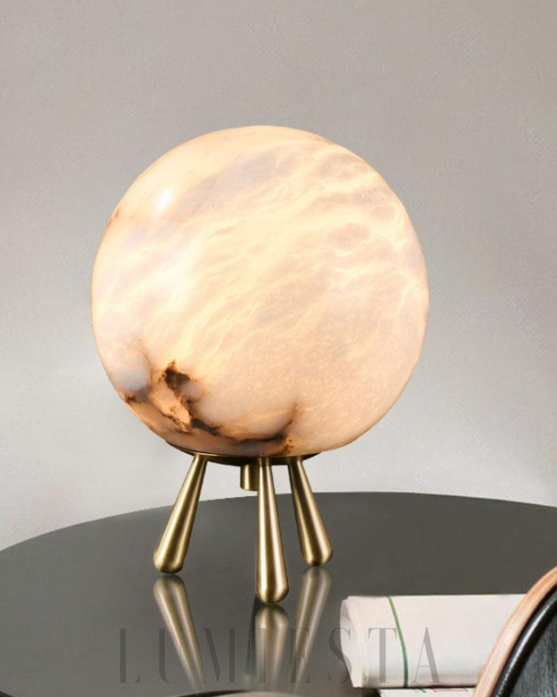 Lampa stołowa Romi w kształcie kuli w kolorze złotym i białym