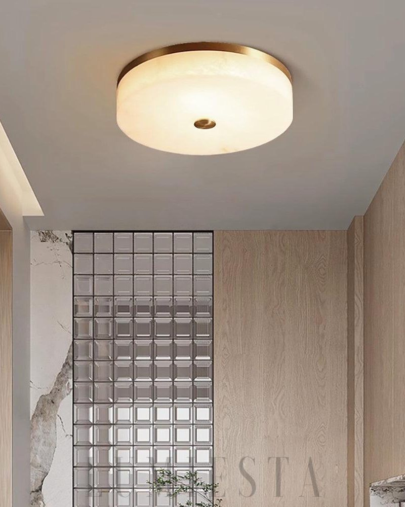 Lampa sufitowa alabastrowa okrągła w kolorze złotym i białym