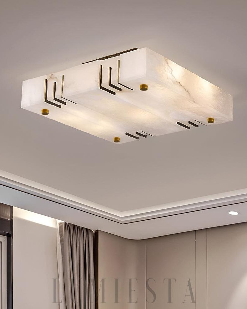 Złota Lampa Sufitowa Alabastrowa Kwadratowa 40 50 60 80cm