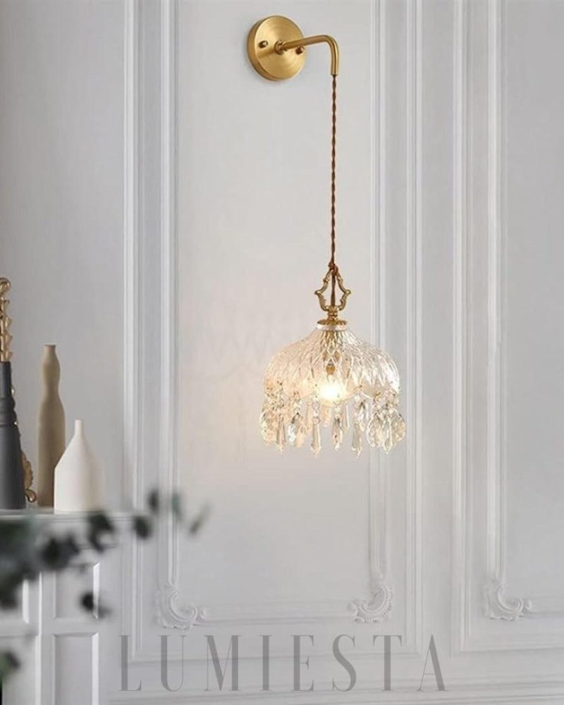 Lampa ścienna Alshamal szklana w stylu retro miedź kryształ