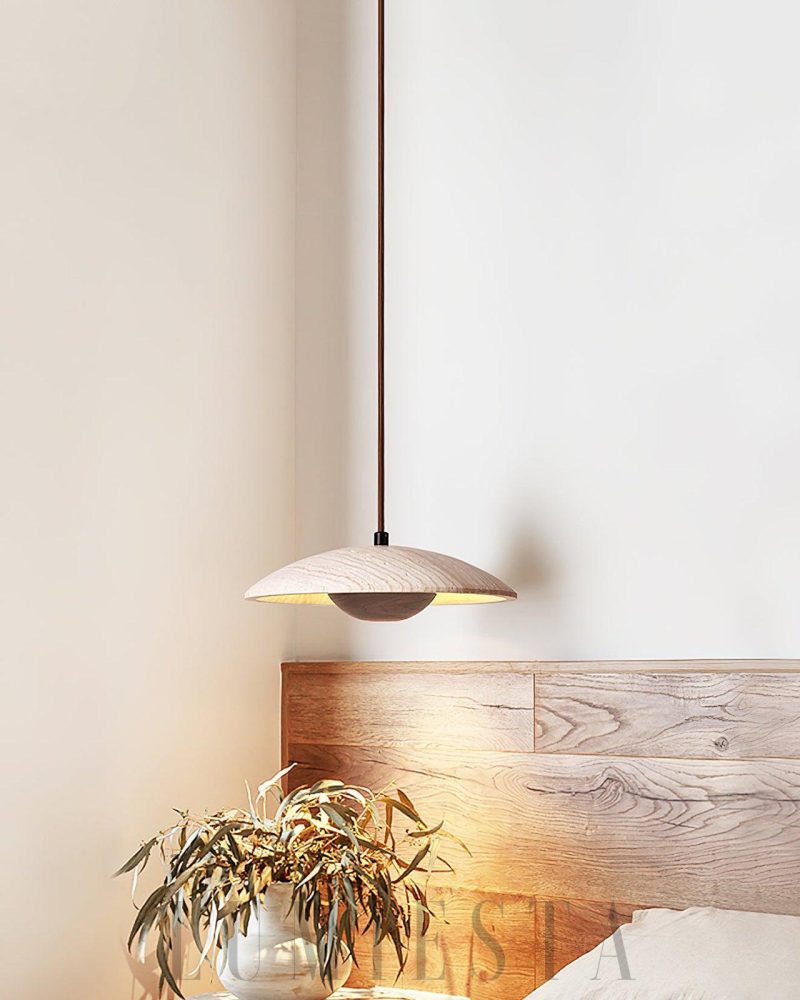 Lampa wisząca Solara z drewna i trawertynu 25cm ciepłe światło