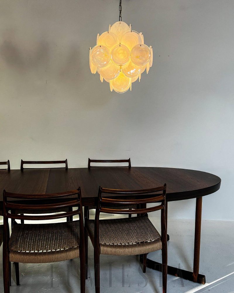 Lampa wisząca vintage Murano biały szklany żyrandol 49cm