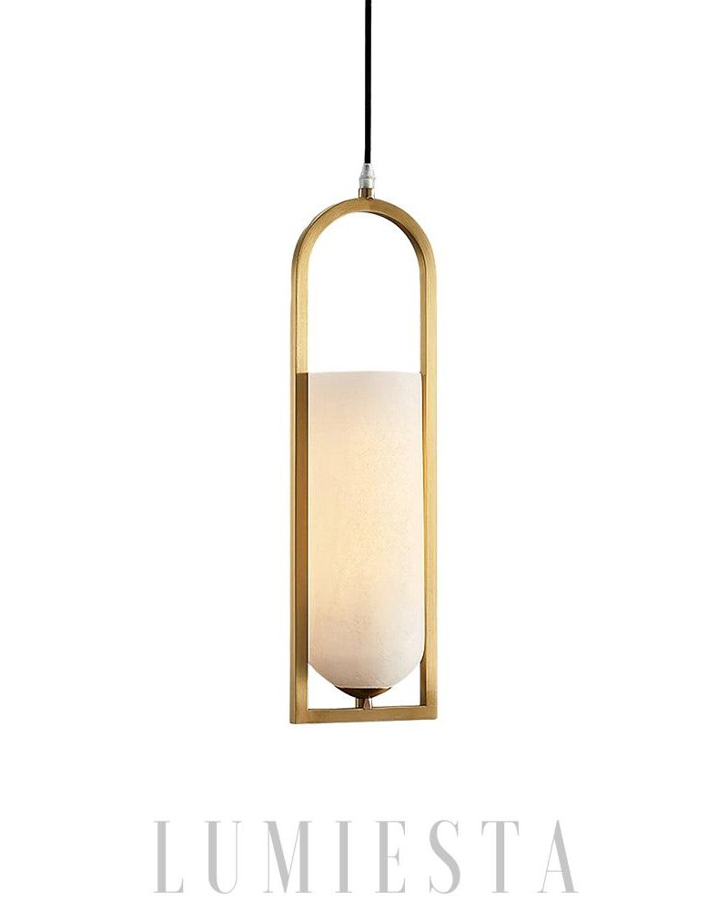 Lampa wisząca Alabaster Melange w mosiężnej oprawie 13cm