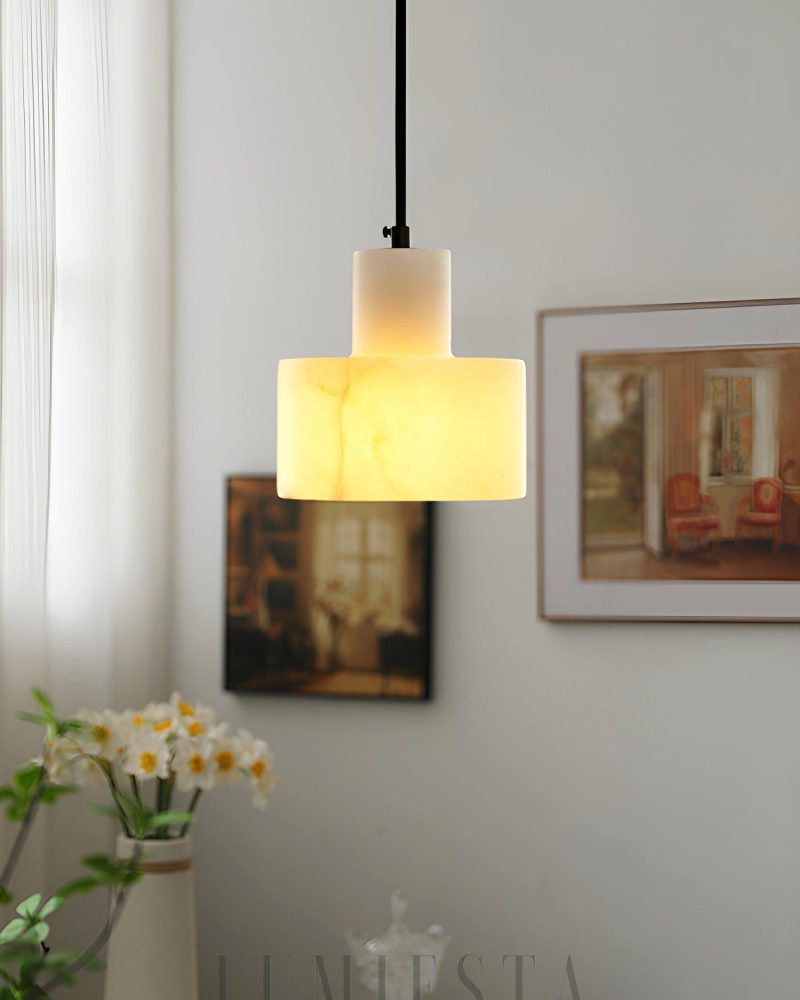 Lampa wisząca cylindryczna alabastrowa stylowa do wnętrz