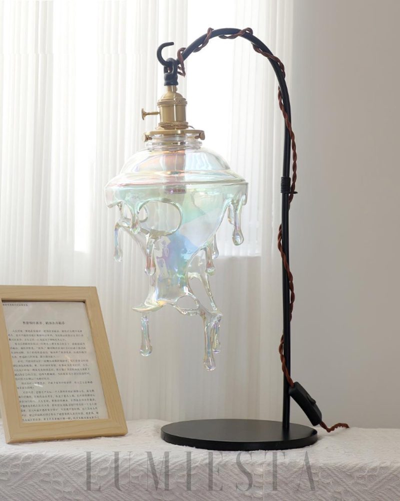 Lampa stołowa w kształcie kropli wody czarna i stained glass