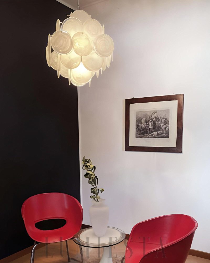 Lampa wisząca vintage Murano biały szklany żyrandol 49cm